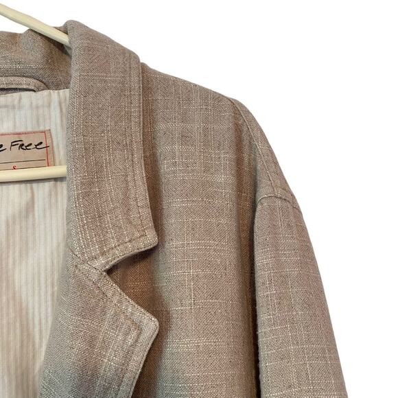 Free People Crosby Tan Marzipan Linen Blend Menswear Blazer NWTs small - Picture 4 of 9
